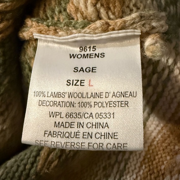 Woolrich Women’s Sz Large Pullover Lambswool Sweater 1/4 Zip Sage Green - Picture 7 of 8